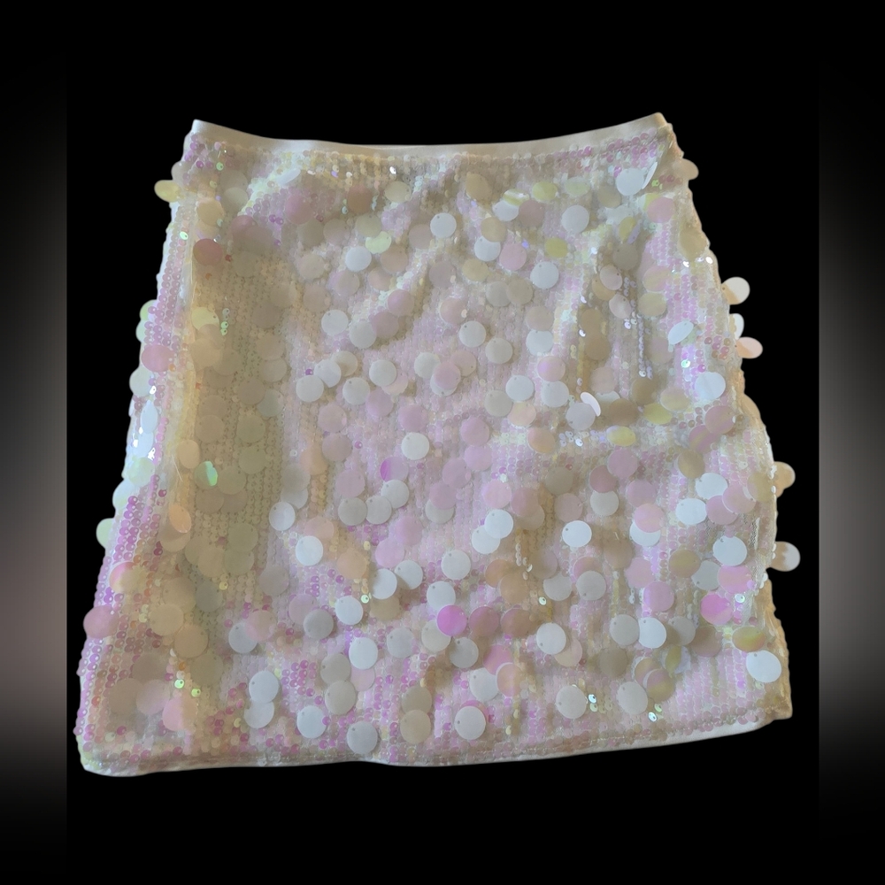 Haute Monde White Iridescent Sequin Mini Skirt Juniors Size Small